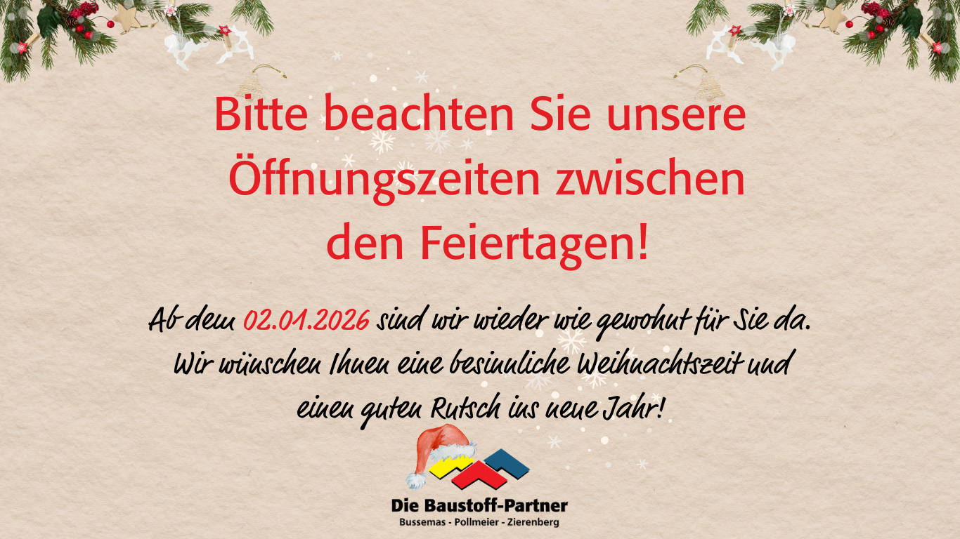 Unseren Öffnungszeiten zwischen den Feiertagen!